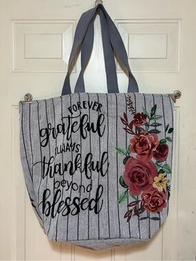 Forever Grateful Always Thankful Beyond Blessed Floral Tapestry Tote Bag